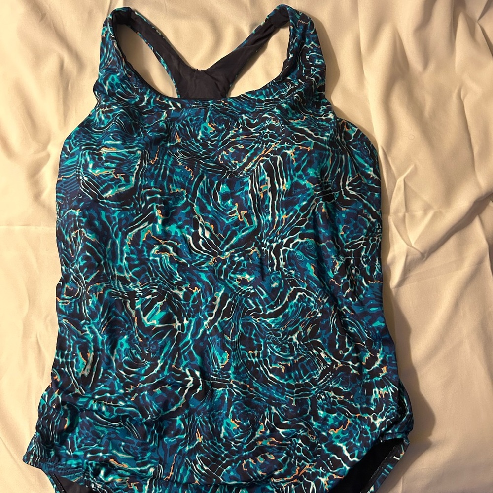 TYR Teal & Navy Abstract-Print One-Piece Swimsuit, lined